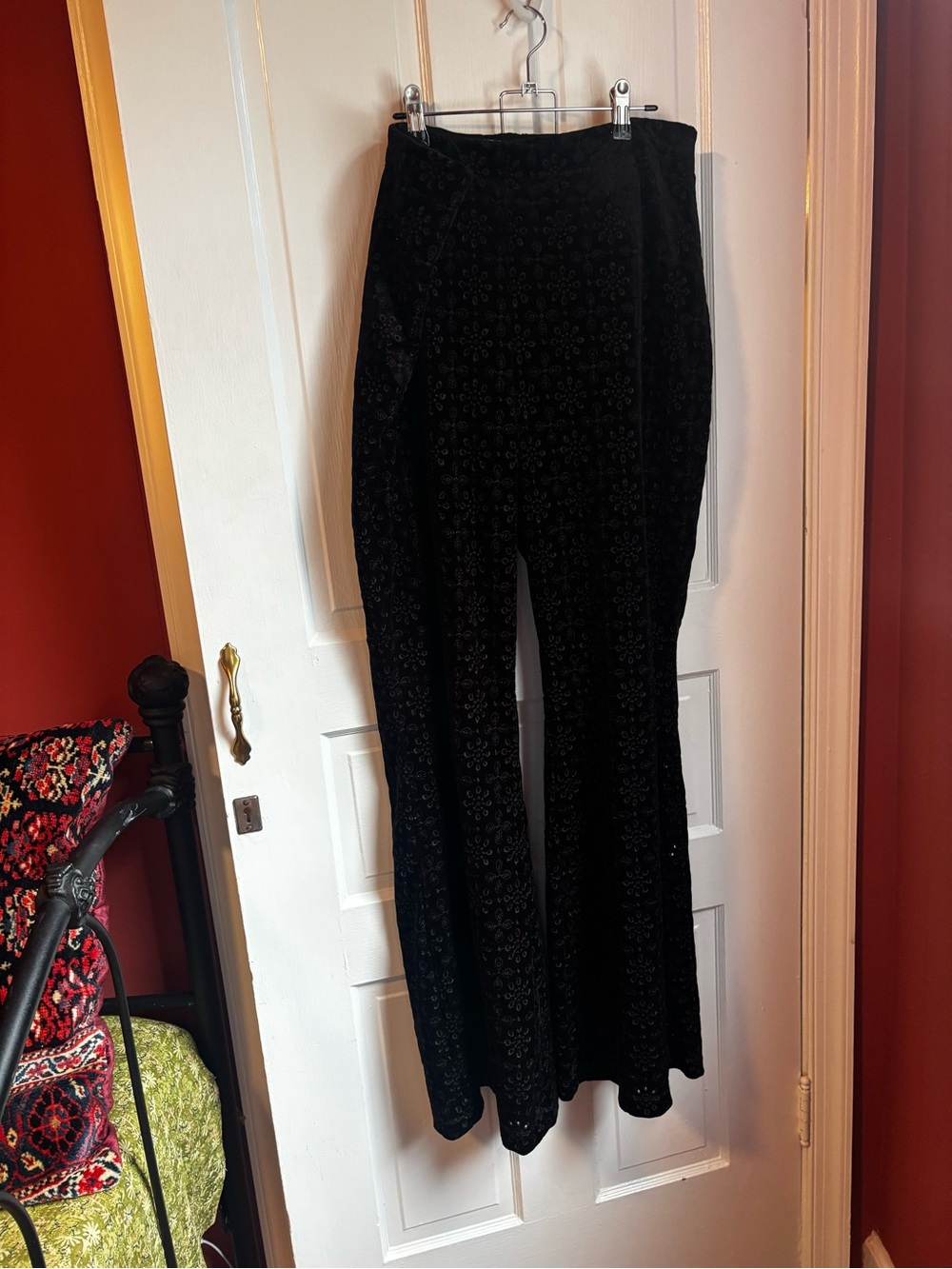 Anthropologie Black Velvet Flared Pants